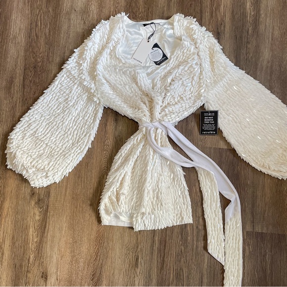 NWT Retrofete White Feather Sequin Gabrielle Robe Dress XS - Picture 6 of 11